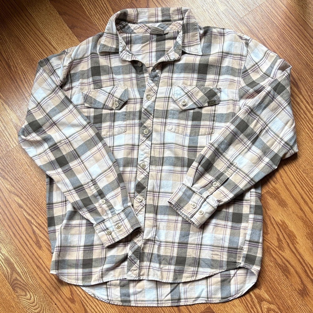 Vans Beige and Gray Plaid Casual Shirt